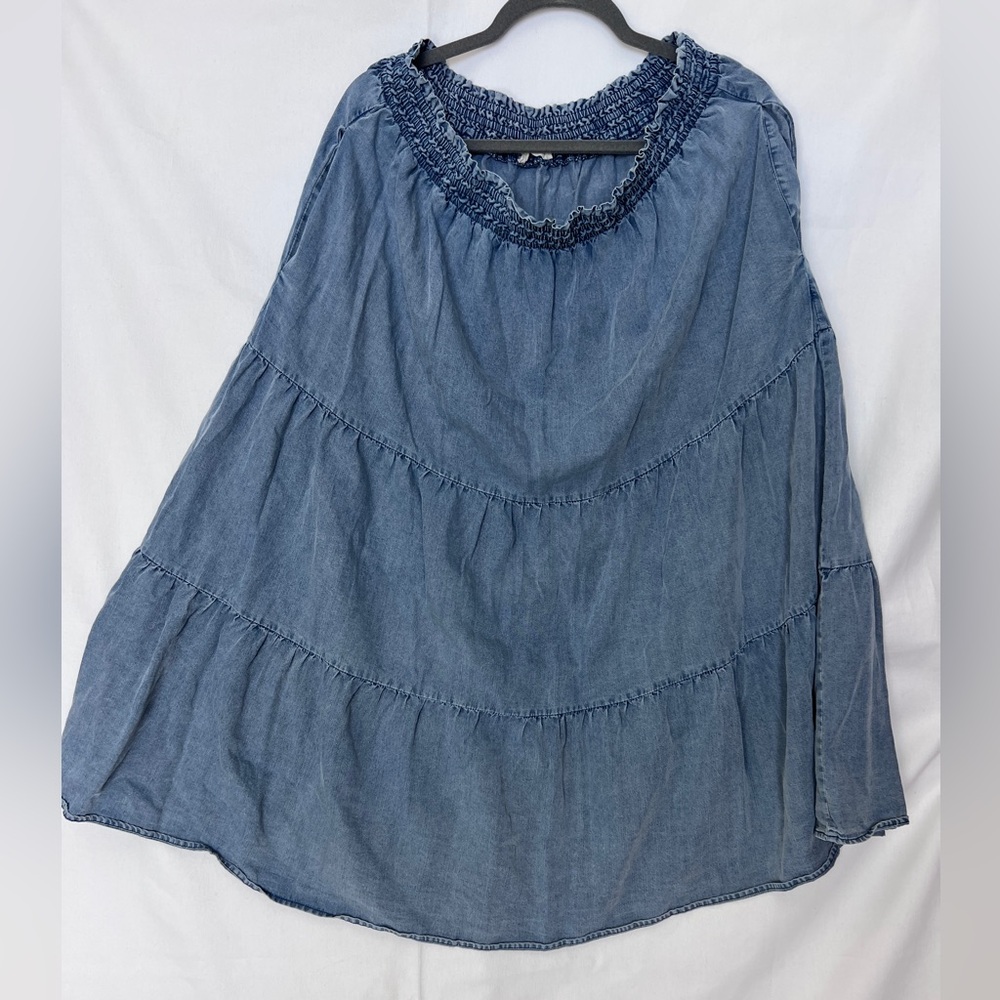 tea n rose Chambray Blue Tiered Maxi Skirt 1X